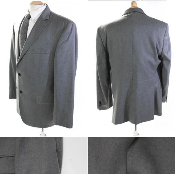 SAKS FIFTH AVENUE MENS WOOL BLAZER suit jacket LIGHT GRAY SIZE 44 two button - Picture 2 of 5